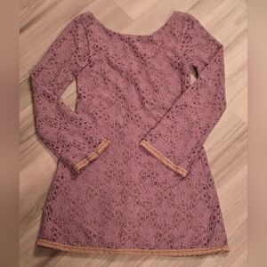 As U Wish Dusty Rose Lace Long-Sleeve Shift Dress